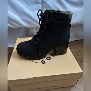 Soda Black Lace Up Ankle Boots